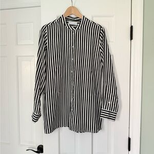 Everlane Black and White Striped Silk button down tunic